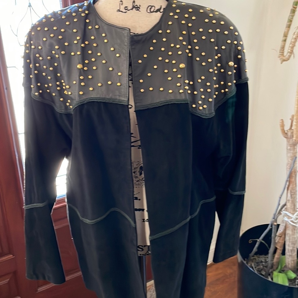 Gold Studded Leather Suede jacket